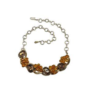 Vintage Choker Necklace Topaz Rhinestones Bead Clusters Hand Wired Gold Tone
